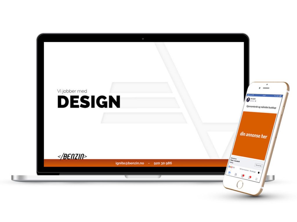 Eksempel på digital design, nettside som vises på en bærbar datamaskin og mobil. Bilde.