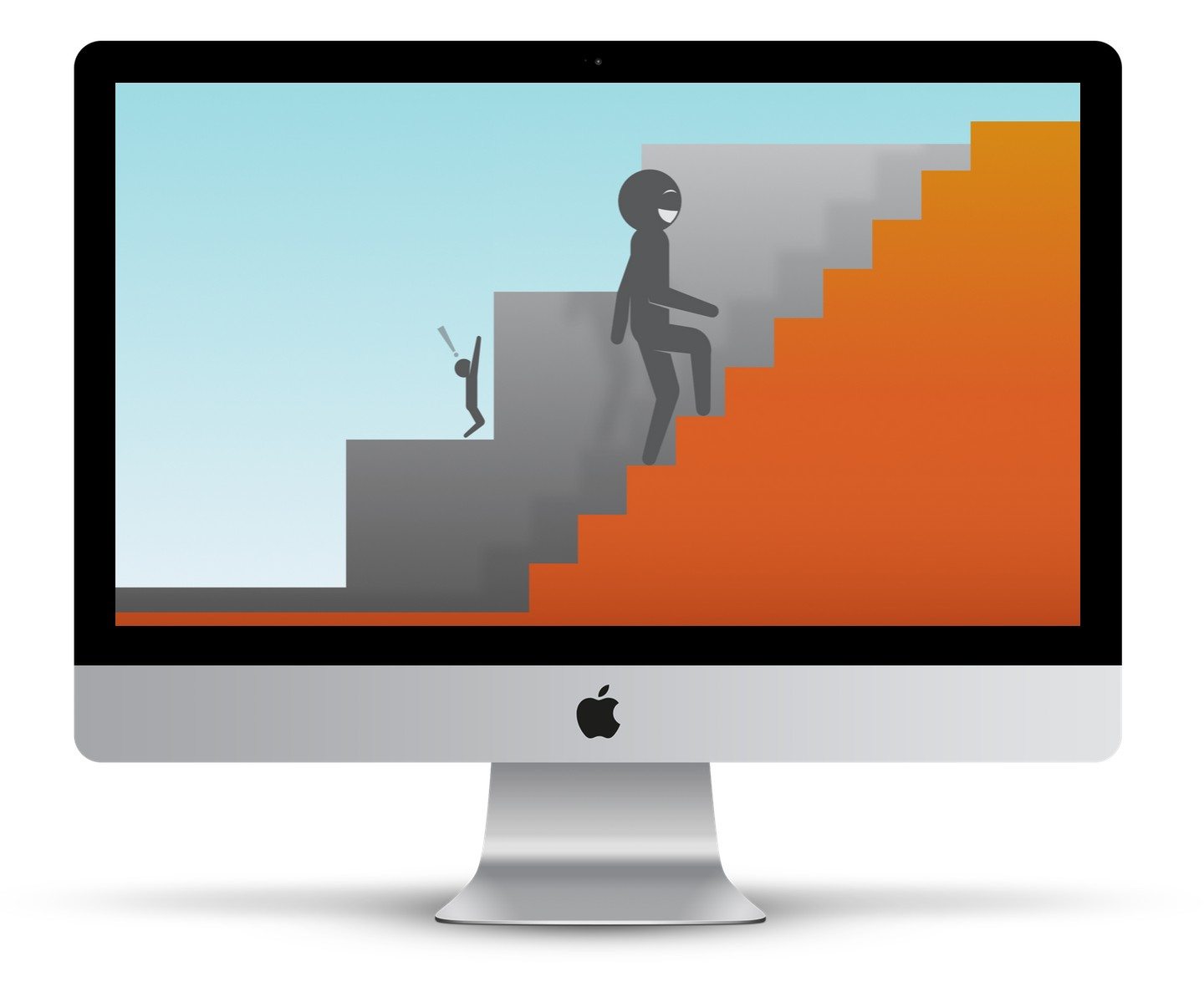 iMac med en illustrasjon av noen som går opp en trapp